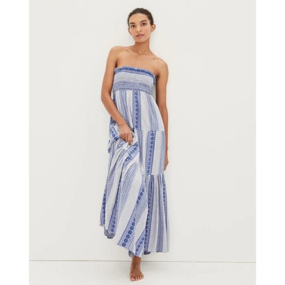 💕VERONICA BEARD💕 McKinney Strapless Cotton Maxi Dress Electric Blue Medium NWT - Picture 2 of 16